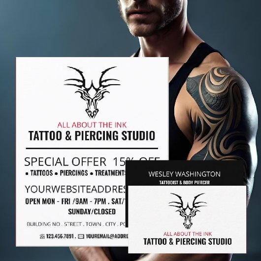 Dragon Tattoo, Tattoo & body Piercing Studio Flyer