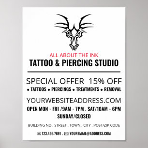Dragon Tattoo, Tattoo & body Piercing Studio Poster