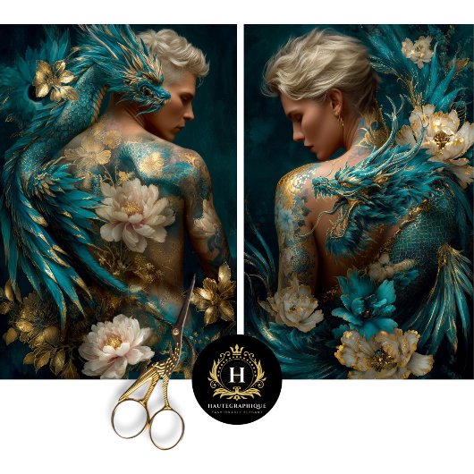 Dragon Tattooed Duo Fantasy Decoupage Tissue Paper Tissuepapier