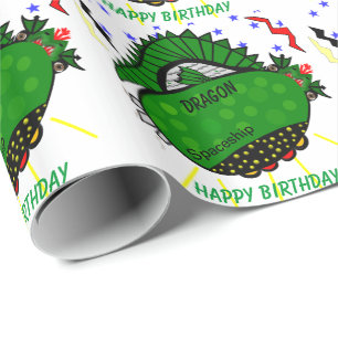 Dragon the Spaceship Kids Verjaardag Wrapping Cadeaupapier