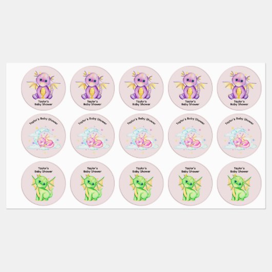 Dragon thema Baby shower labels (Vel)