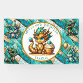 Dragon Thema Gepersonaliseerde Happy Birthday Spandoek (Horizontaal)