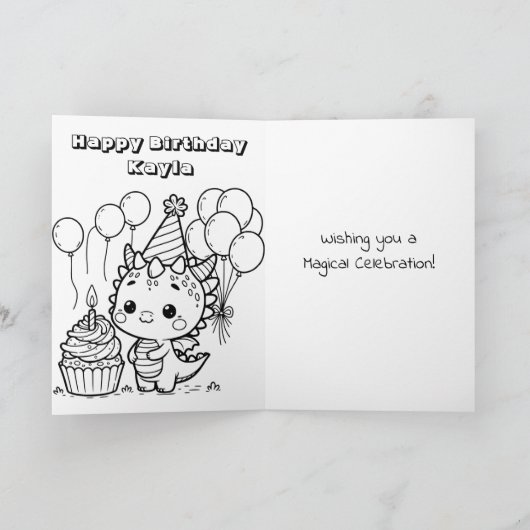 Dragon thema kleurplaat | Verjaardag van meisje Kaart (Binnen)