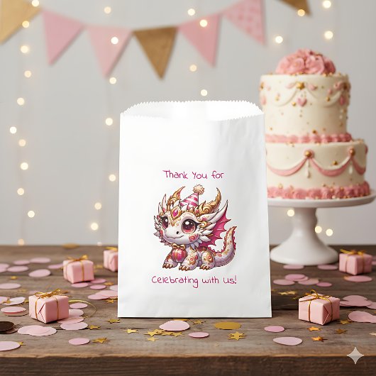 Dragon thema roze en goud gepersonaliseerde verjaa bedankzakje