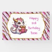 Dragon thema roze en goud gepersonaliseerde verjaa spandoek (Horizontaal)
