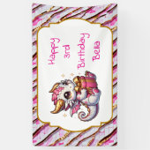 Dragon thema roze en goud gepersonaliseerde verjaa spandoek (Verticaal)