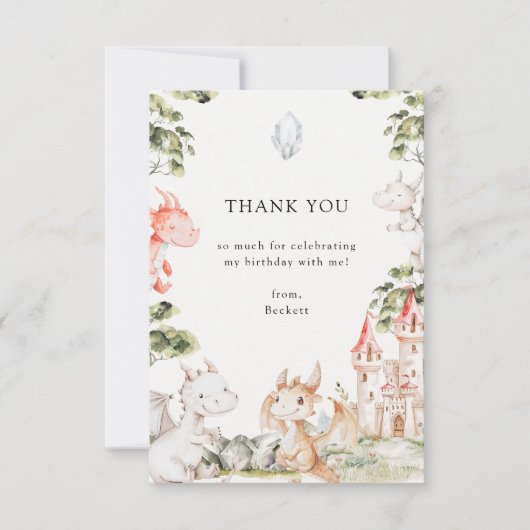 Dragon thema verjaardagsfeestje bedankkaart (Voorkant)