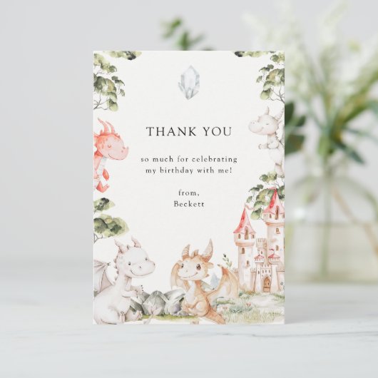 Dragon thema verjaardagsfeestje bedankkaart (Staand voorkant)