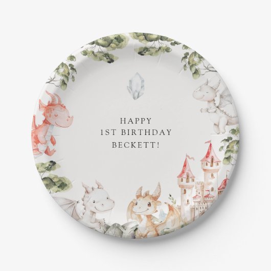 Dragon thema verjaardagsfeestje papieren bordje (Voorkant)