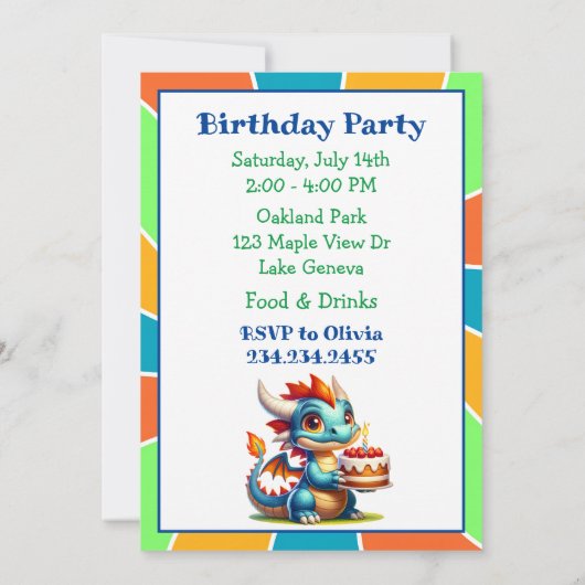 Dragon Theme Boy's Verjaardagsfeestje Kaart (Achterkant)