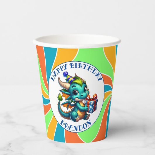 Dragon Theme Boy's Verjaardagsfeestje Papieren Bekers (Voorkant)