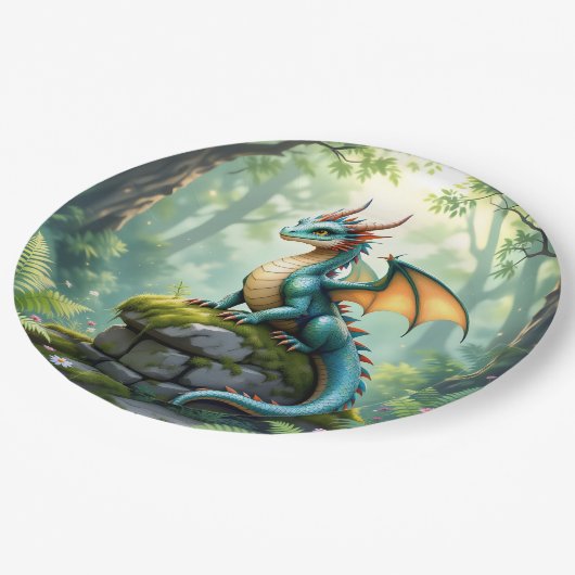 Dragon Theme Boy's Verjaardagsfeestje Papieren Bordje (Gekanteld)