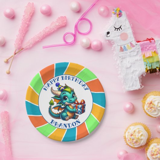 Dragon Theme Boy's Verjaardagsfeestje Papieren Bordje (Feest)