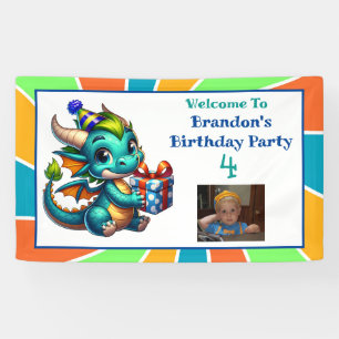Dragon Theme Boy's Verjaardagsfeestje Spandoek