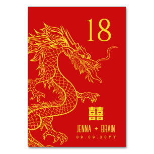 Dragon Theme Double Happiness Goud op rood Kaart