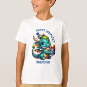 Dragon Theme gepersonaliseerde verjaardag jongen T-shirt (Voorkant)