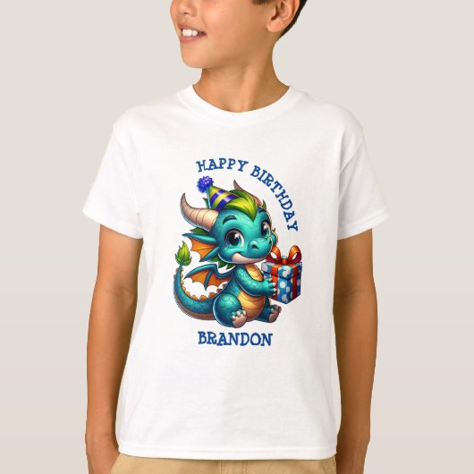 Dragon Theme gepersonaliseerde verjaardag jongen T-shirt (Voorkant)