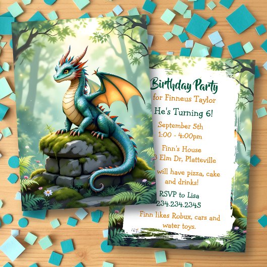 Dragon Themed Boy's Birthday Party Kaart