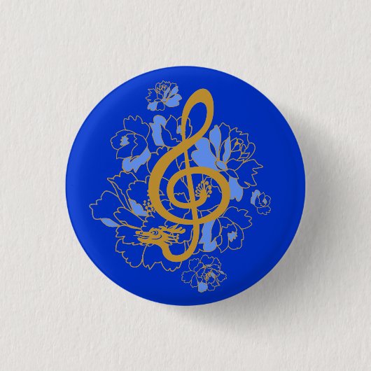 Dragon Treble Clef Peonies Music Custom Button (Voorkant)
