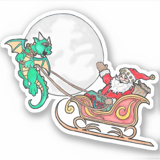 Dragon trekt Santa's slee Sticker (Voorkant)