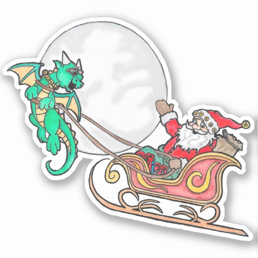 Dragon trekt Santa's slee Sticker (Voorkant)