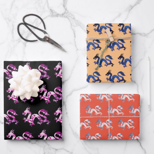 Dragon Trio Inpakpapier Vel (Voorkant)