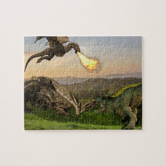 Dragon Tyrannosaurus Dinosaur Fantasy gevecht Legpuzzel (Horizontaal)