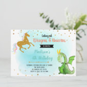 Dragon unicorn party-uitnodiging kaart (Staand voorkant)