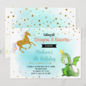 Dragon unicorn party-uitnodiging kaart (Voorkant / Achterkant)