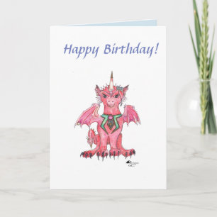 Dragon Unicorn Pegasus Red Fantasy Birthday Card Kaart