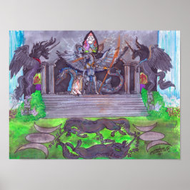 Dragon Unicorn Temple Girl Baby Spell Poster