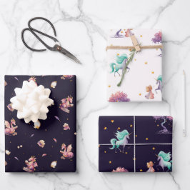Dragon & Unicorn Wrapping Paper Set (3 vellen)