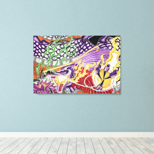 Dragon van de Lotus Stretched Canvas (Insitu (Houten vloer))
