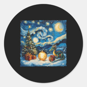 Dragon Van Gogh Style Sterrennacht Kerstwinter Ronde Sticker