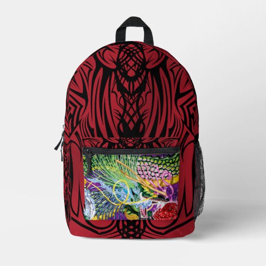Dragon van het Roos met Red Tribal Bedrukte Rugzak (Voorkant)