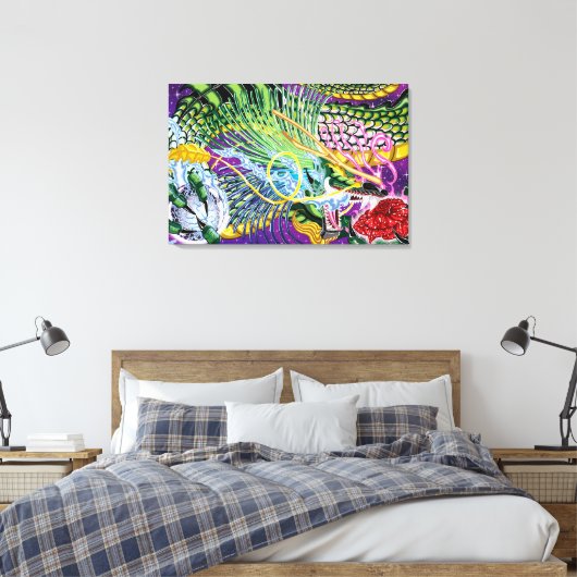 Dragon van het Roos Stretched Canvas Art Prints (Insitu (Slaapkamer))