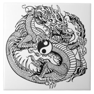 dragon vasthoudend yin yang tegeltje