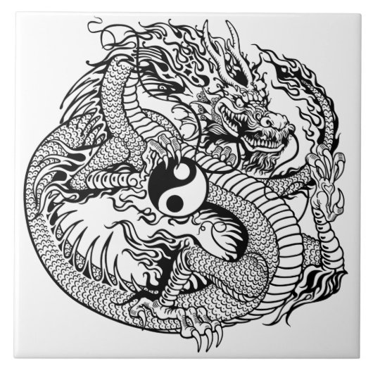 dragon vasthoudend yin yang tegeltje (Voorkant)
