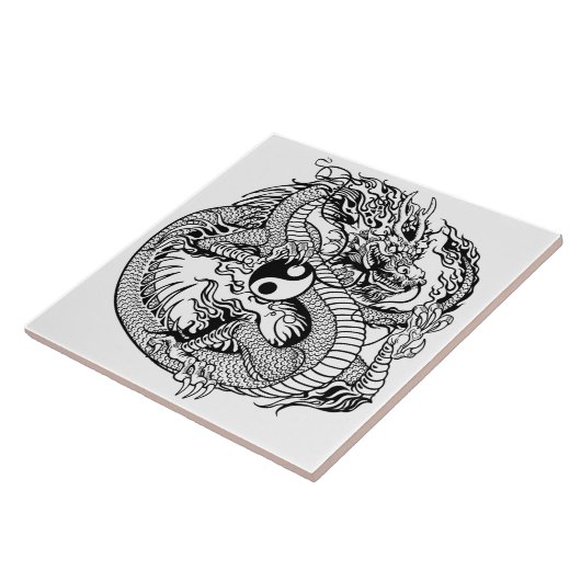 dragon vasthoudend yin yang tegeltje (Zijkant)