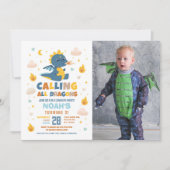 Dragon Verjaardagsfeestje Blauwe Vuur Draken Jonge Kaart (Voorkant)