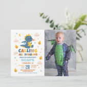 Dragon Verjaardagsfeestje Blauwe Vuur Draken Jonge Kaart (Staand voorkant)