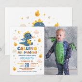 Dragon Verjaardagsfeestje Blauwe Vuur Draken Jonge Kaart (Voorkant / Achterkant)