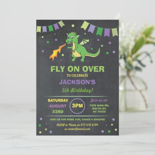 Dragon verjaardagsfeestje nodigen jongens meisjes  kaart (Staand voorkant)