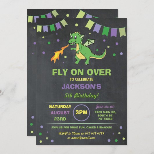 Dragon verjaardagsfeestje nodigen jongens meisjes  kaart (Voorkant / Achterkant)