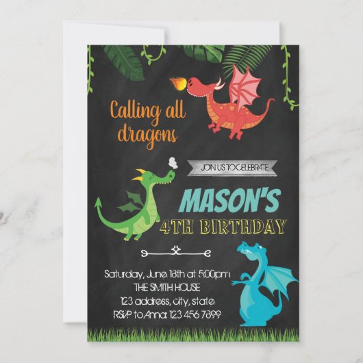Dragon verjaardagsfeestje uitnodiging (Voorkant)