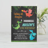 Dragon verjaardagsfeestje uitnodiging (Staand voorkant)