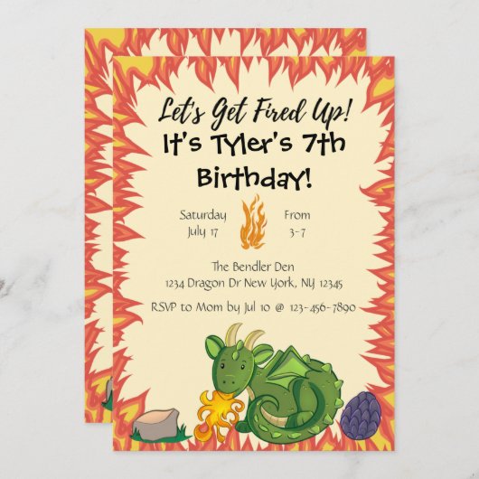 Dragon verjaardagsfeestje uitnodiging (Voorkant / Achterkant)