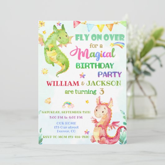 Dragon verjaardaguitnodiging Gezamenlijke verjaard Kaart (Staand voorkant)