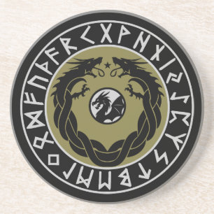 Dragon Viking Rune Bescherming Zandsteen Onderzetter