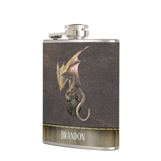 Dragon Viking Shield Leather Look Copper Heupfles (Links)